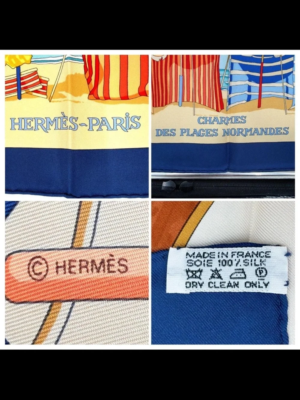Hermes Blue Red Yellow Beach Cabins Silk Scarf